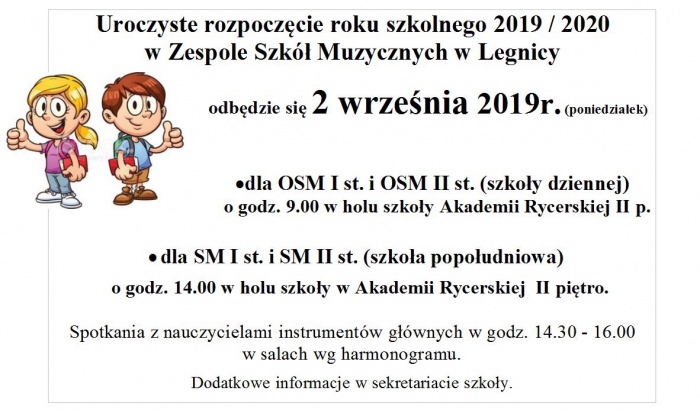 Uroczyste rozpoczęcie roku szkolnego 2019 / 2020 w Zespole Szkół Muzycznych w Legnicy
